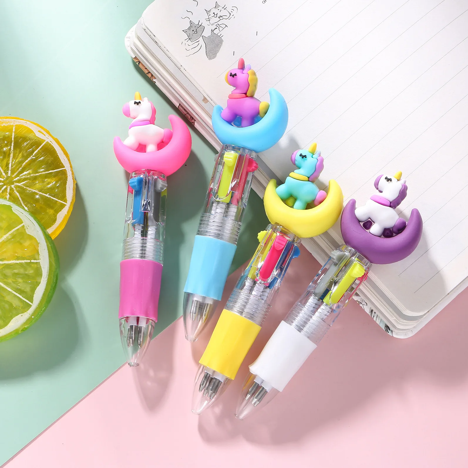 10Pcs/Lot Kawaii Unicorn Mini 4 Colors Ballpoint Pens Cartoon Cute Pony Ball Pen Kids School Stationery Office Supplies Gifts