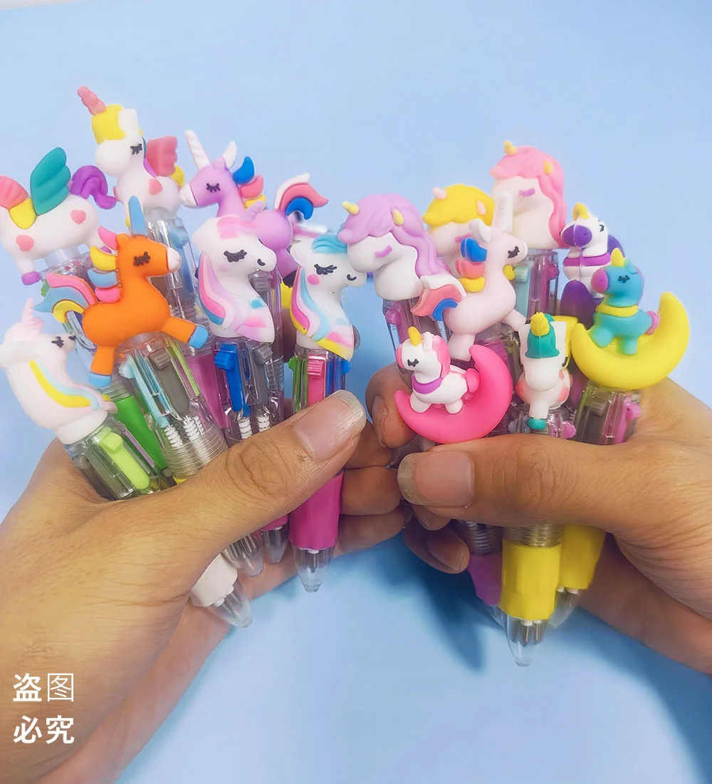 10Pcs/Lot Kawaii Unicorn Mini 4 Colors Ballpoint Pens Cartoon Cute Pony Ball Pen Kids School Stationery Office Supplies Gifts