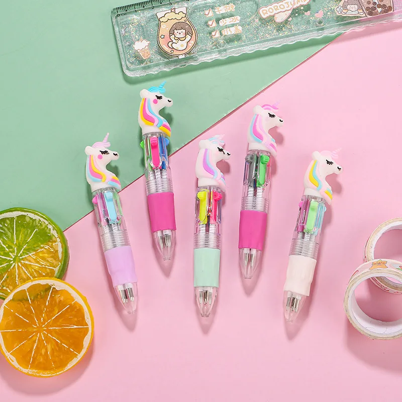 10Pcs/Lot Kawaii Unicorn Mini 4 Colors Ballpoint Pens Cartoon Cute Pony Ball Pen Kids School Stationery Office Supplies Gifts