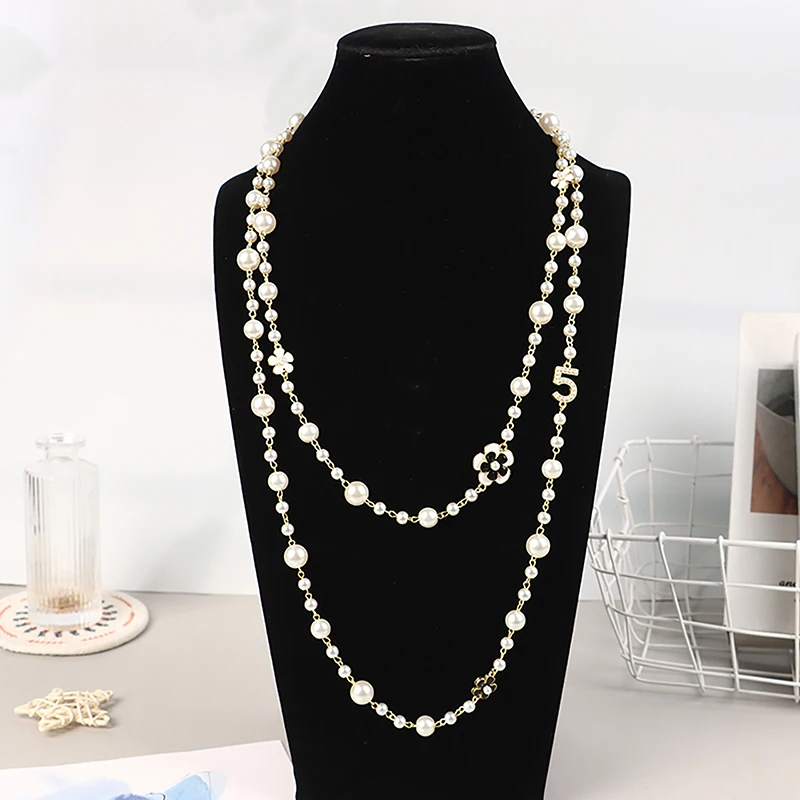 Classic Exquisite Pearl Long Sweater Necklace Fashion Lady Party Wedding Crystal Jewelry