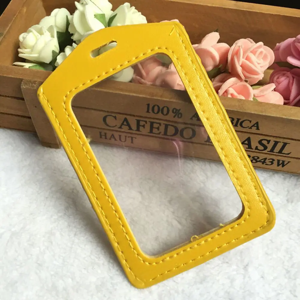 Id Pu Leather Card Holders Badge Case Clear With Color Border And Lanyard Holes Men Women Business Card Holder