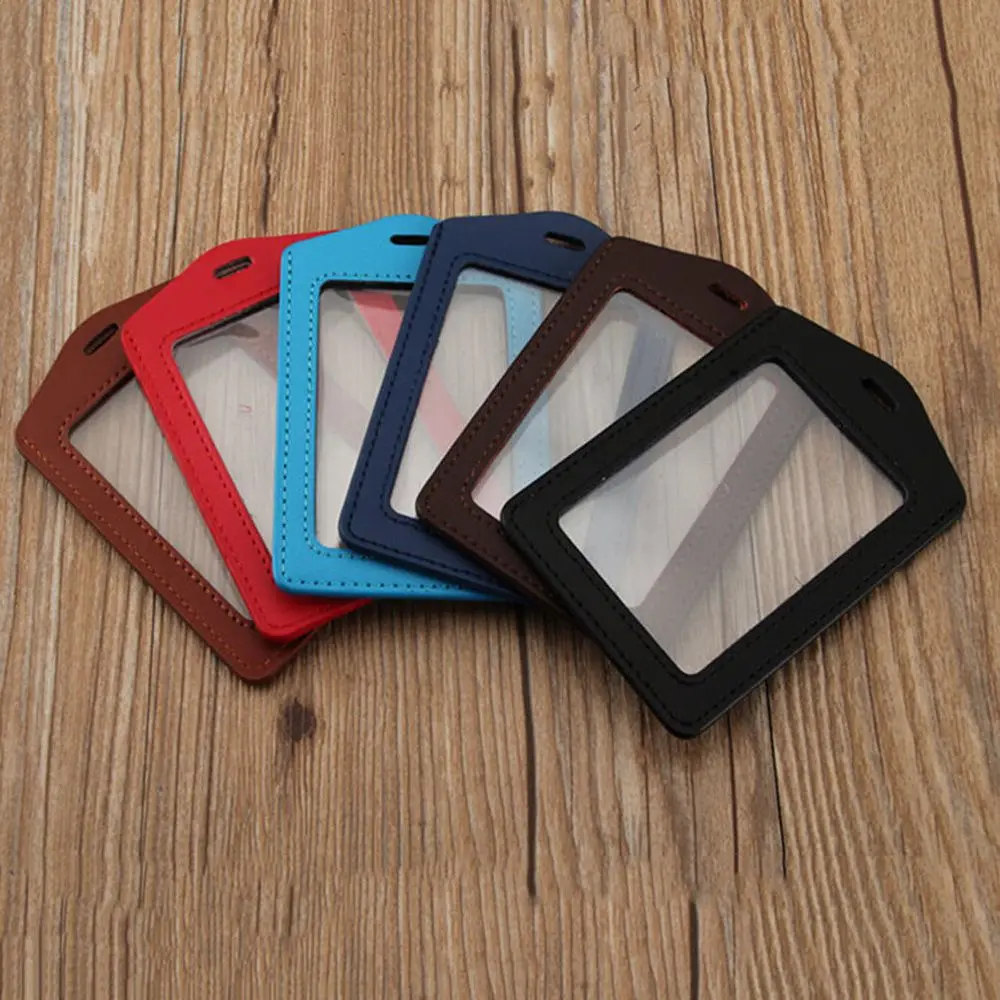 Id Pu Leather Card Holders Badge Case Clear With Color Border And Lanyard Holes Men Women Business Card Holder