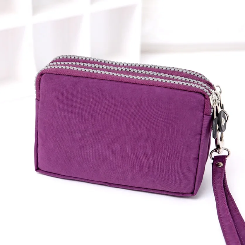 Three-layer Zipper Short Mobile Phone Bag Fashion Hand Makeup WOMEN'S Bag Portable Change Waterproof Multi-layer Pocket Bag