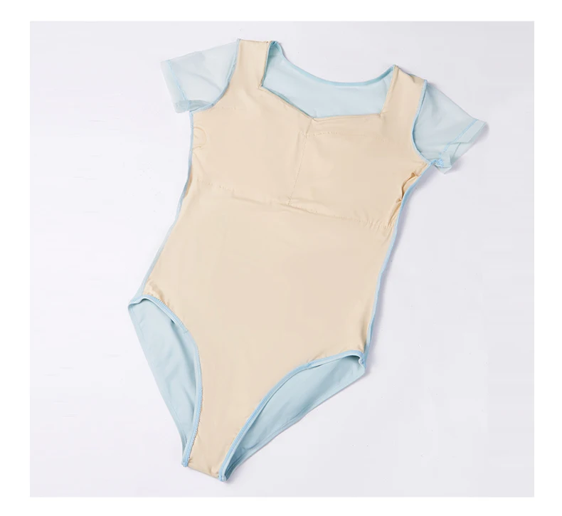 Black Ballet Leotard for Women Short Sleeve Dance Bodysuit Soft Mesh Splicing Gymnastic Outfits Breathable Ballerina Wear