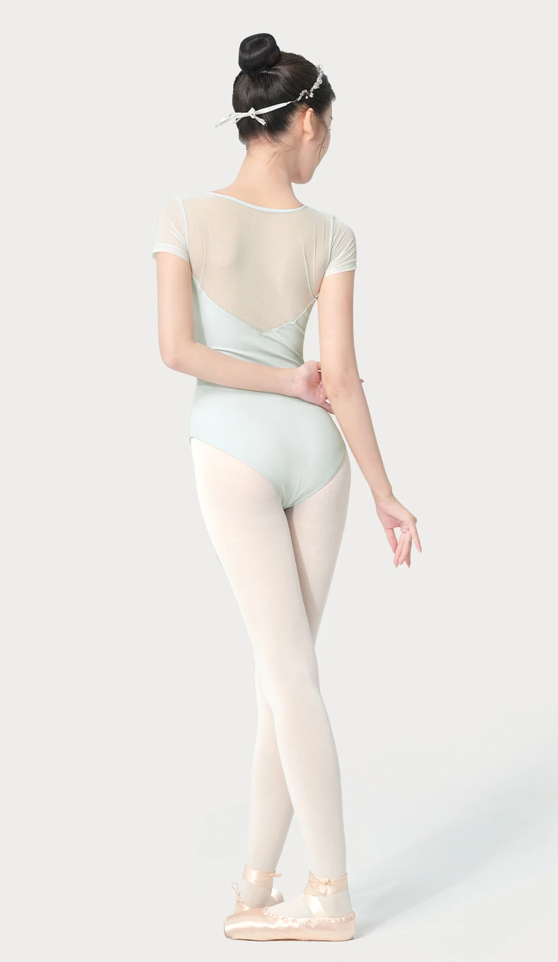 Black Ballet Leotard for Women Short Sleeve Dance Bodysuit Soft Mesh Splicing Gymnastic Outfits Breathable Ballerina Wear