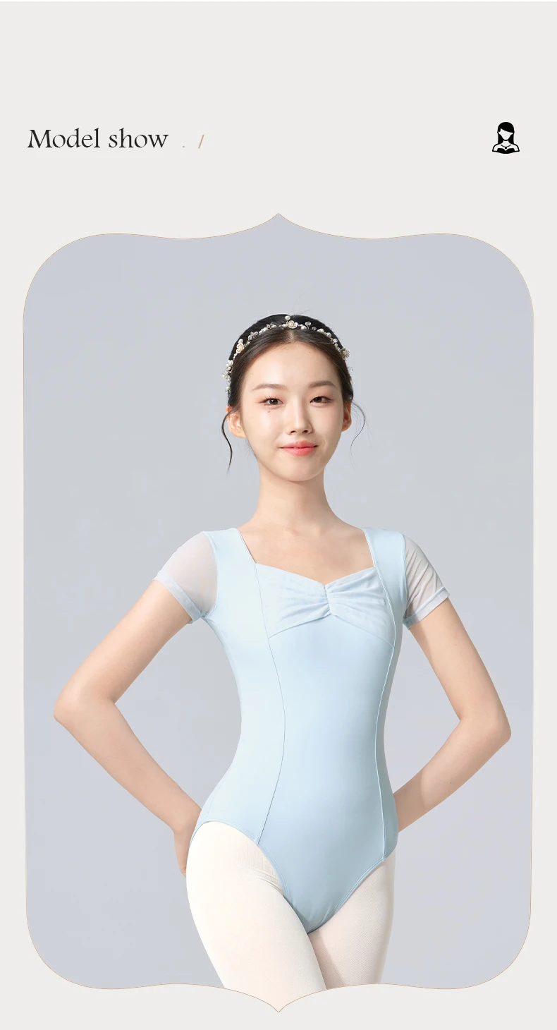 Black Ballet Leotard for Women Short Sleeve Dance Bodysuit Soft Mesh Splicing Gymnastic Outfits Breathable Ballerina Wear