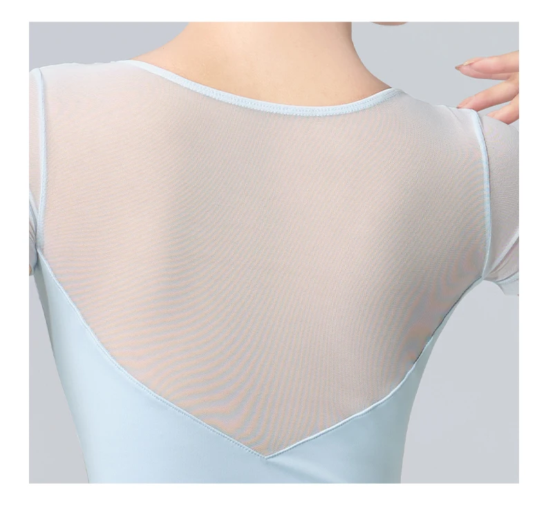 Black Ballet Leotard for Women Short Sleeve Dance Bodysuit Soft Mesh Splicing Gymnastic Outfits Breathable Ballerina Wear