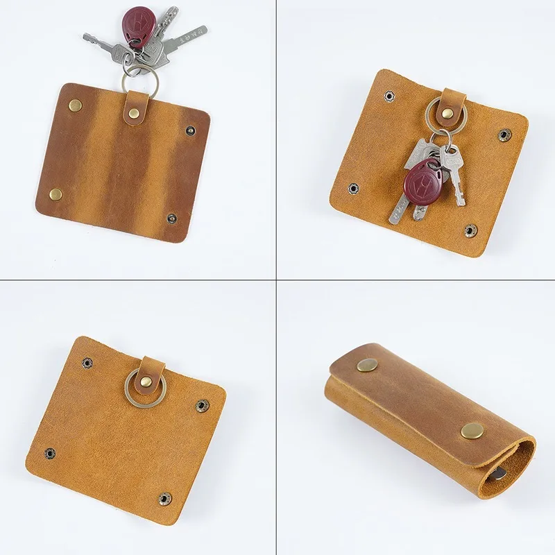 Genuine Leather Key Holder Minimalist Keychain Case Wallet Keys Storage Case Key Protector Multifunctional Men Women Car Key Bag