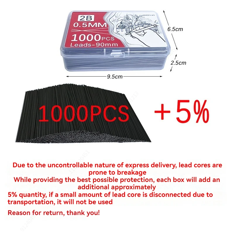 1000/250 Pieces Lead Refills,0.5/0.7/0.9/1.3/2.0 mm HB,Break Resistant Mechanical Pencil Refills Office School Supplies