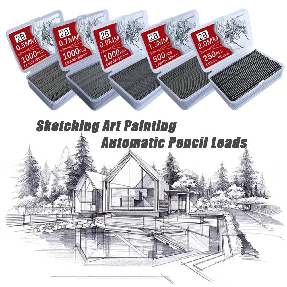 1000/250 Pieces Lead Refills,0.5/0.7/0.9/1.3/2.0 mm HB,Break Resistant Mechanical Pencil Refills Office School Supplies