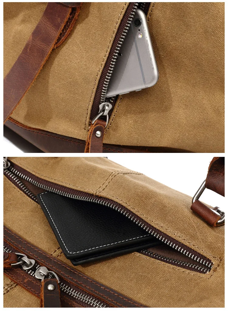WaterProof Waxed Canvas Leather Men Travel Bag Hand Luggage Bag Carry On Large Tote Vintage Men Duffle Weekend Bag Big Overnight