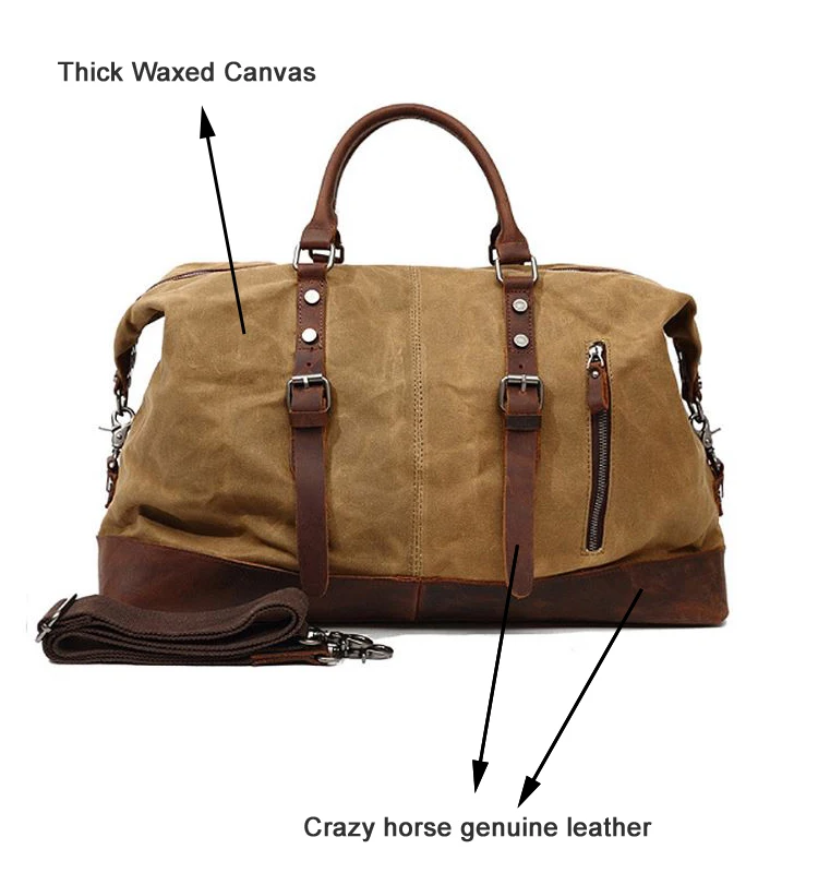 WaterProof Waxed Canvas Leather Men Travel Bag Hand Luggage Bag Carry On Large Tote Vintage Men Duffle Weekend Bag Big Overnight