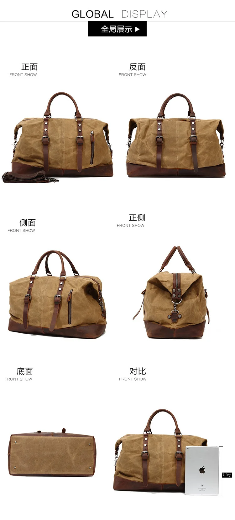 WaterProof Waxed Canvas Leather Men Travel Bag Hand Luggage Bag Carry On Large Tote Vintage Men Duffle Weekend Bag Big Overnight