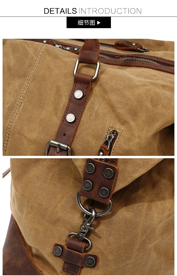 WaterProof Waxed Canvas Leather Men Travel Bag Hand Luggage Bag Carry On Large Tote Vintage Men Duffle Weekend Bag Big Overnight