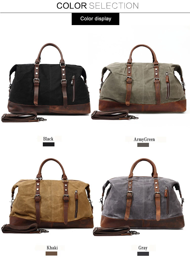 WaterProof Waxed Canvas Leather Men Travel Bag Hand Luggage Bag Carry On Large Tote Vintage Men Duffle Weekend Bag Big Overnight