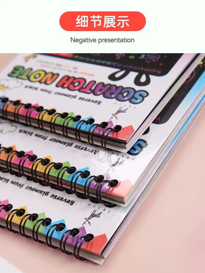 1 Set Rainbow Scratch Paper Art Book DIY Art Paper Card Neon Scratch Book with Wood Stick for Children to Learn Painting