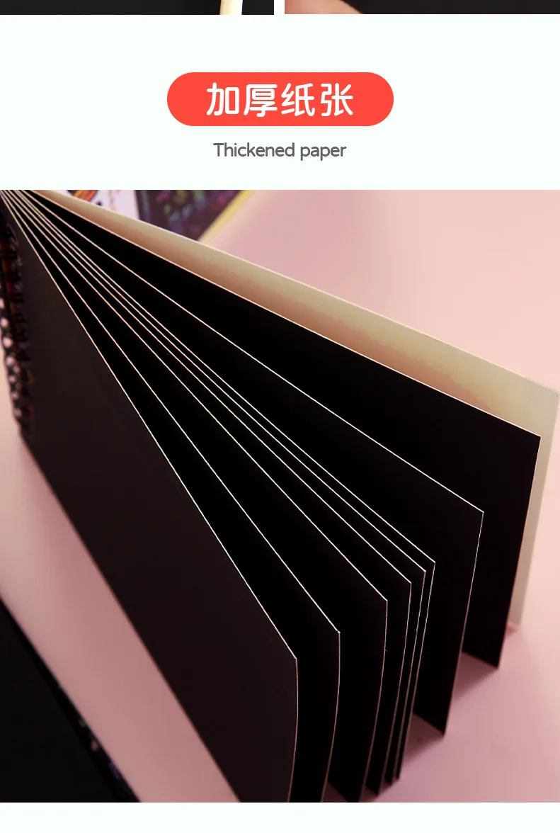1 Set Rainbow Scratch Paper Art Book DIY Art Paper Card Neon Scratch Book with Wood Stick for Children to Learn Painting