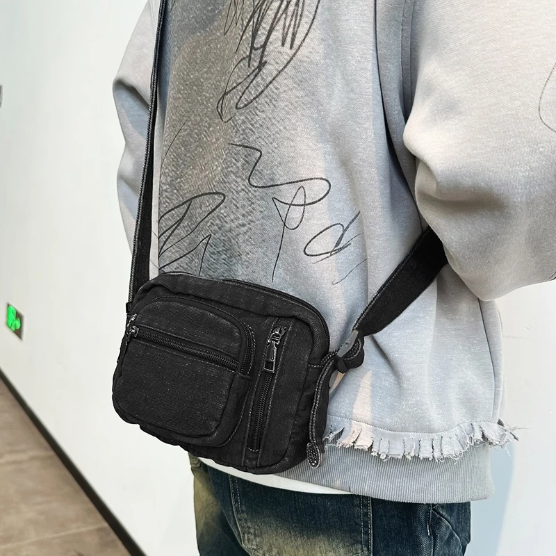 Classic Denim Multi Pocket Casual Small Shoulder Bag With Adjustable Shoulder Straps Zero Wallet Solid Color Fun Crossbody Bag