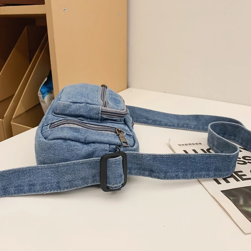 Classic Denim Multi Pocket Casual Small Shoulder Bag With Adjustable Shoulder Straps Zero Wallet Solid Color Fun Crossbody Bag