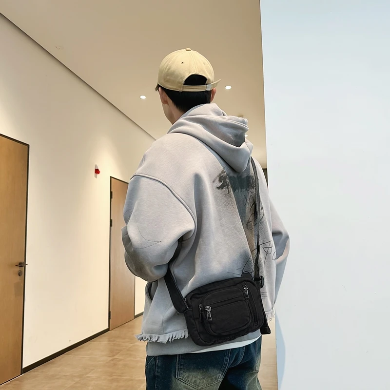 Classic Denim Multi Pocket Casual Small Shoulder Bag With Adjustable Shoulder Straps Zero Wallet Solid Color Fun Crossbody Bag