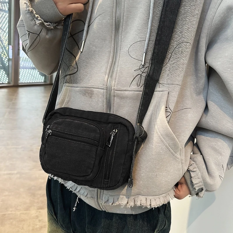 Classic Denim Multi Pocket Casual Small Shoulder Bag With Adjustable Shoulder Straps Zero Wallet Solid Color Fun Crossbody Bag
