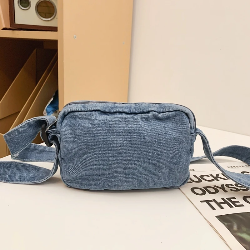 Classic Denim Multi Pocket Casual Small Shoulder Bag With Adjustable Shoulder Straps Zero Wallet Solid Color Fun Crossbody Bag