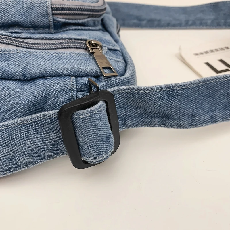 Classic Denim Multi Pocket Casual Small Shoulder Bag With Adjustable Shoulder Straps Zero Wallet Solid Color Fun Crossbody Bag