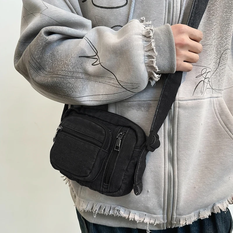 Classic Denim Multi Pocket Casual Small Shoulder Bag With Adjustable Shoulder Straps Zero Wallet Solid Color Fun Crossbody Bag