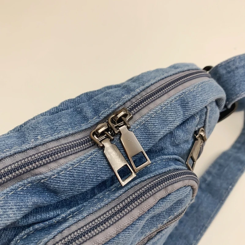 Classic Denim Multi Pocket Casual Small Shoulder Bag With Adjustable Shoulder Straps Zero Wallet Solid Color Fun Crossbody Bag