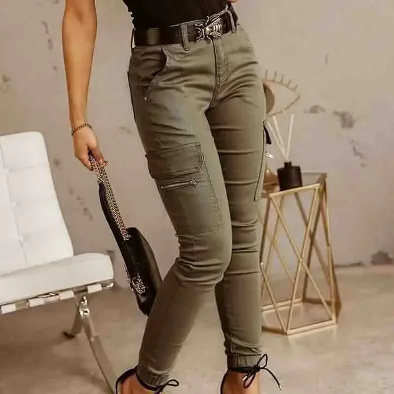 New Spring Autumn Slim Casual Cotton Green Khaki Woman Pant Pencil Fashion Workwear Pants Women Cargo Trousers Women 26211