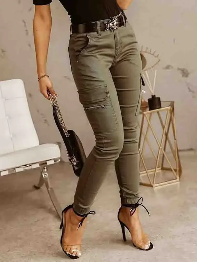 New Spring Autumn Slim Casual Cotton Green Khaki Woman Pant Pencil Fashion Workwear Pants Women Cargo Trousers Women 26211