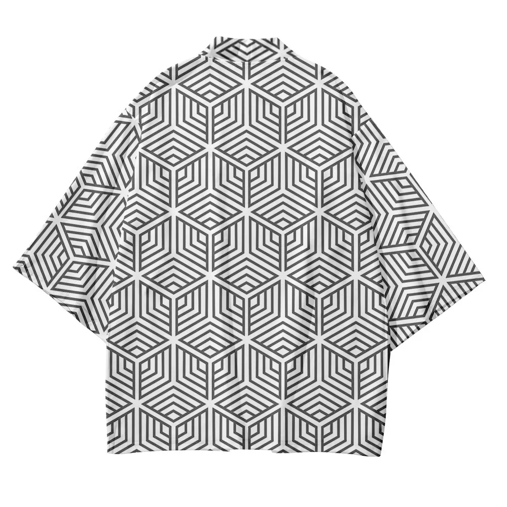 Geometric Patterns Japanese Kimono Summer Beach Graphic Street Haori Hanfu Men & Women 2024 Trendy Harajuku Asia Japan Clothing
