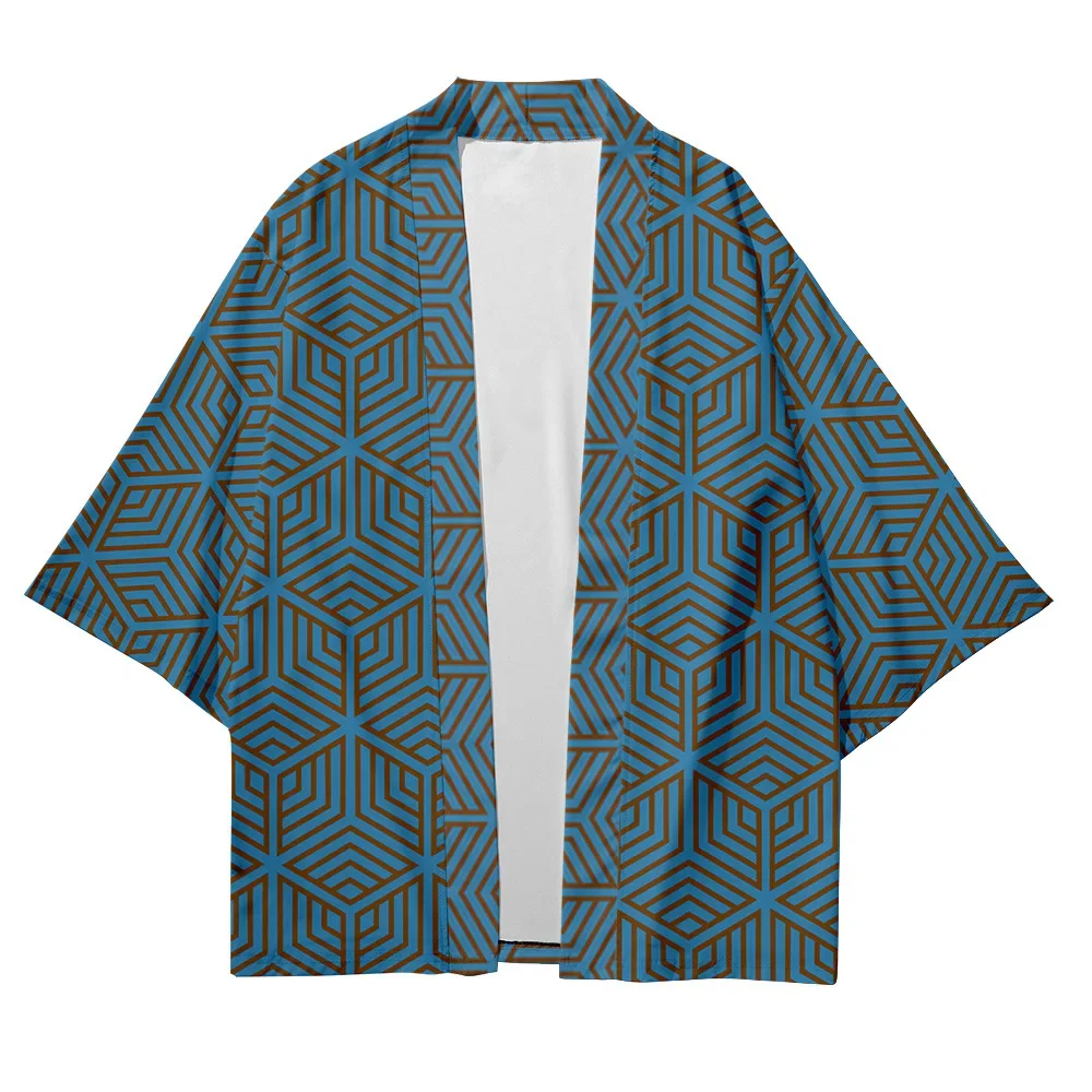 Geometric Patterns Japanese Kimono Summer Beach Graphic Street Haori Hanfu Men & Women 2024 Trendy Harajuku Asia Japan Clothing