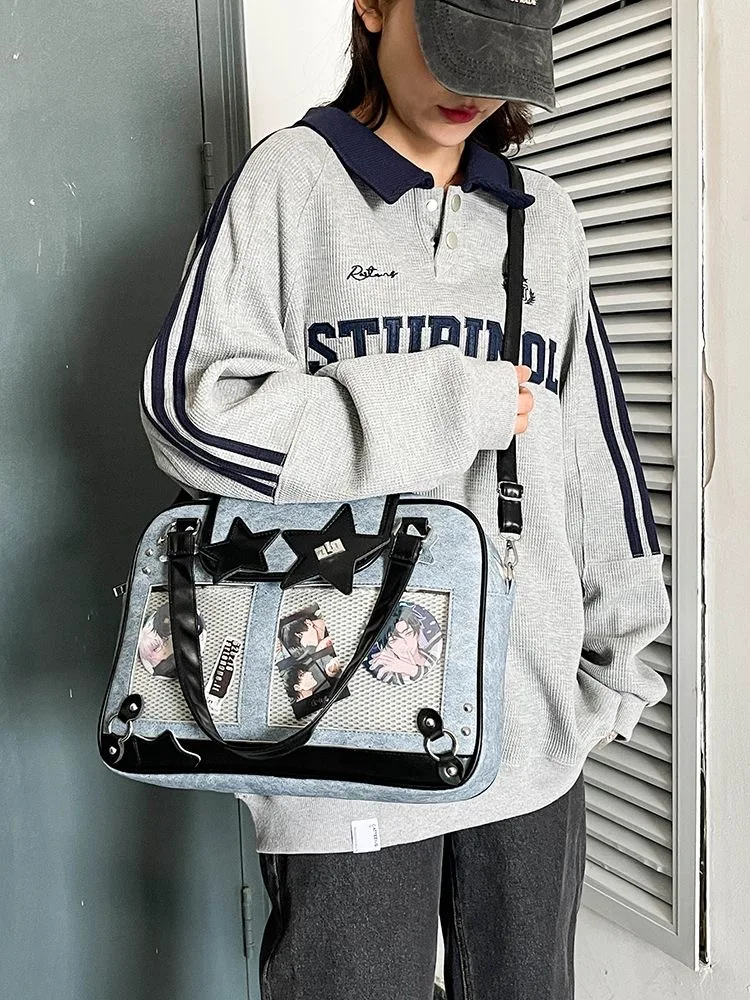 Y2K Trendy Star Ita Bag Lolita Girl Transparent Pocket Fashion Crossbody Bag Women's DIY Display Shoulder Bag Cute Purse Handbag