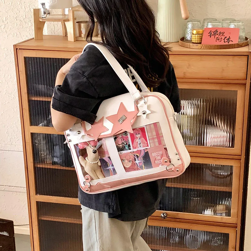 Y2K Trendy Star Ita Bag Lolita Girl Transparent Pocket Fashion Crossbody Bag Women's DIY Display Shoulder Bag Cute Purse Handbag