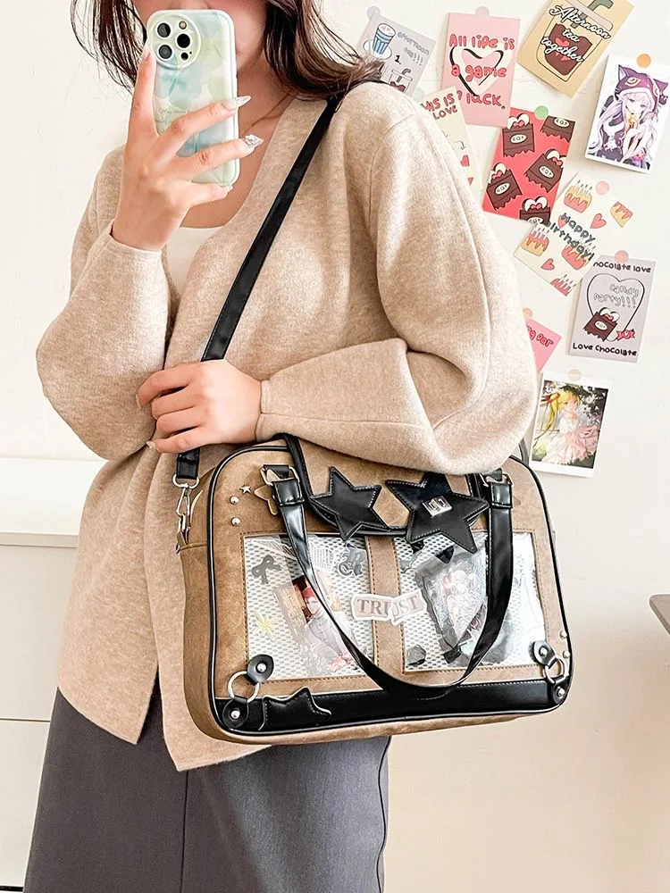 Y2K Trendy Star Ita Bag Lolita Girl Transparent Pocket Fashion Crossbody Bag Women's DIY Display Shoulder Bag Cute Purse Handbag