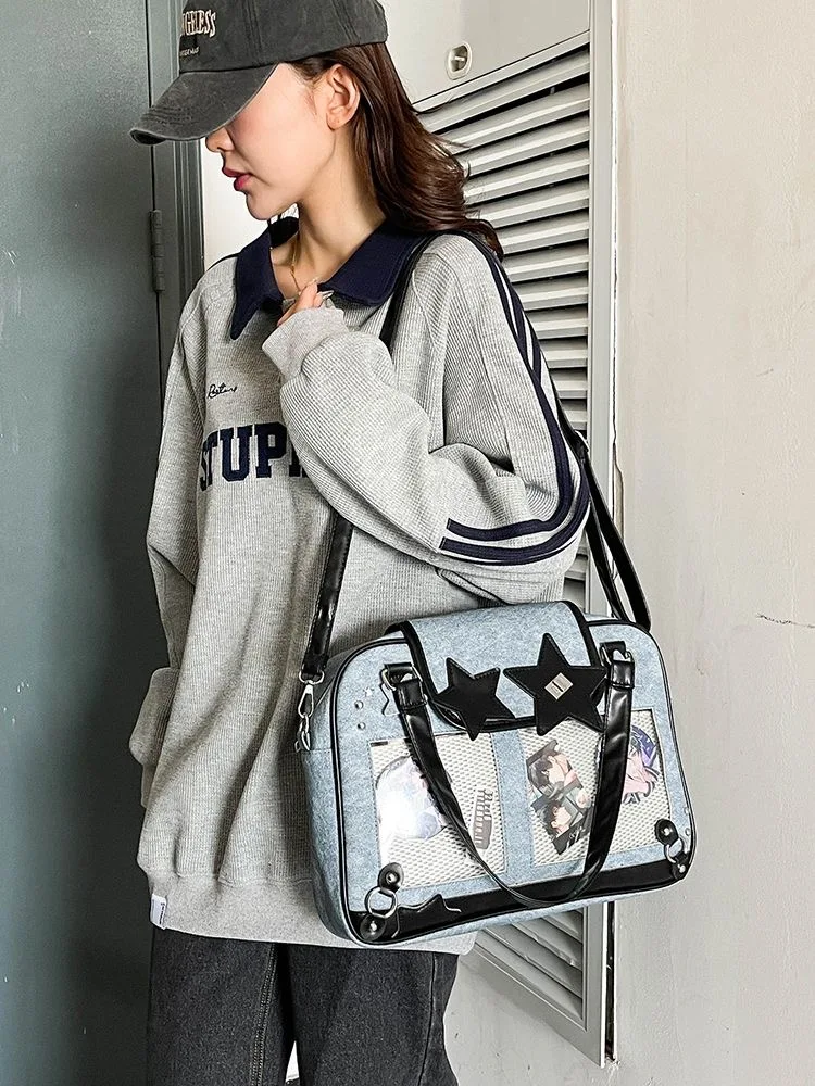 Y2K Trendy Star Ita Bag Lolita Girl Transparent Pocket Fashion Crossbody Bag Women's DIY Display Shoulder Bag Cute Purse Handbag
