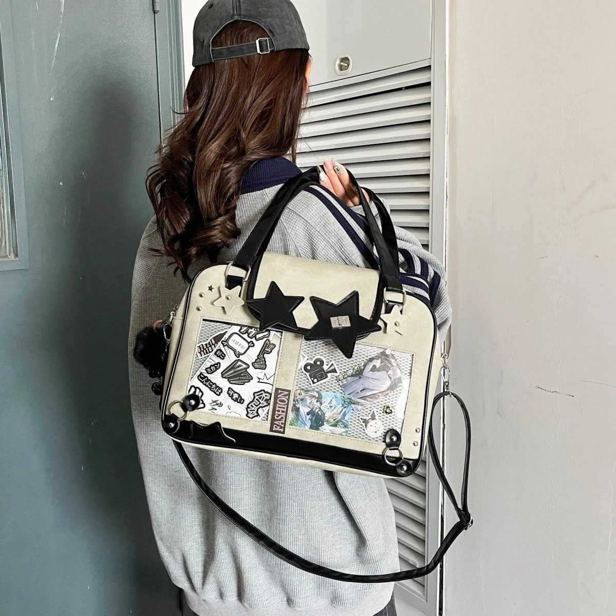Y2K Trendy Star Ita Bag Lolita Girl Transparent Pocket Fashion Crossbody Bag Women's DIY Display Shoulder Bag Cute Purse Handbag