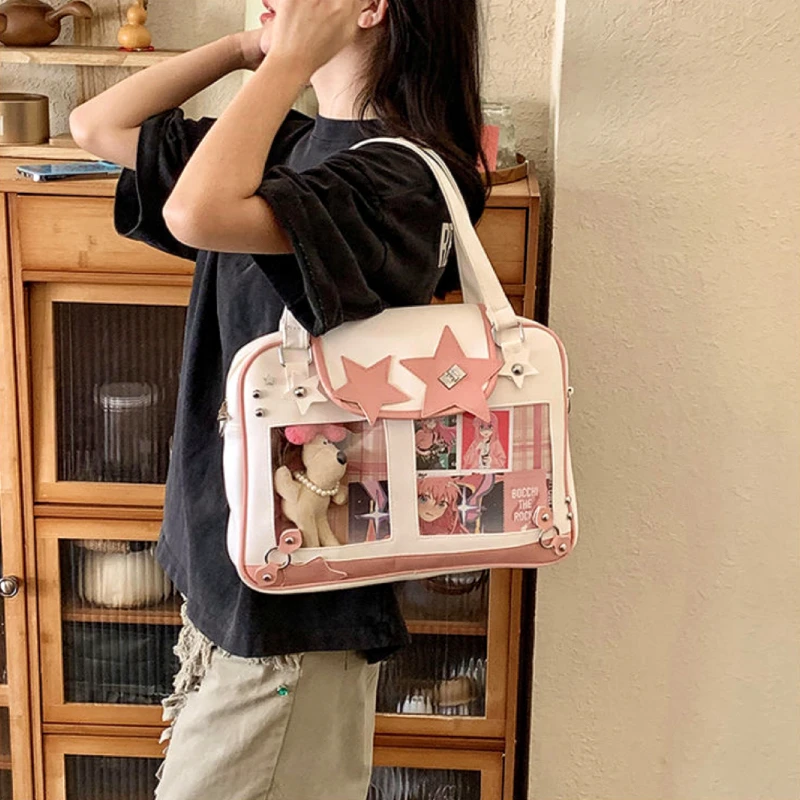 Y2K Trendy Star Ita Bag Lolita Girl Transparent Pocket Fashion Crossbody Bag Women's DIY Display Shoulder Bag Cute Purse Handbag