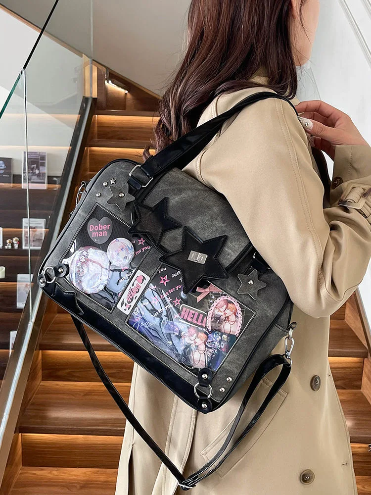 Y2K Trendy Star Ita Bag Lolita Girl Transparent Pocket Fashion Crossbody Bag Women's DIY Display Shoulder Bag Cute Purse Handbag