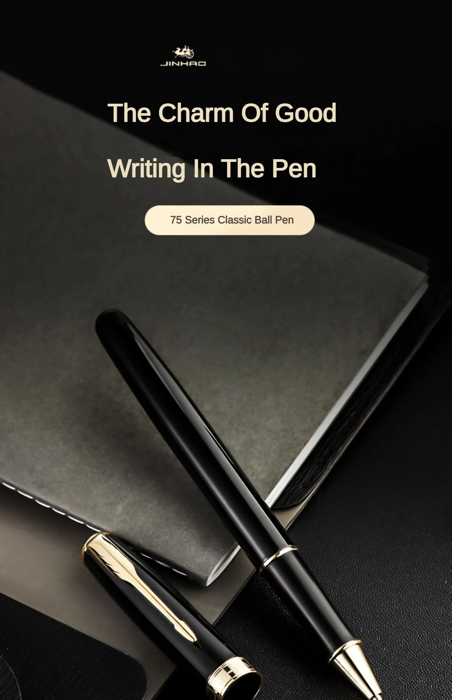 JINHAO 75 Ballpoint Pen Metal Black Red Replaceable Refill Financial Office Student Writing Supplies School Stationery Pens