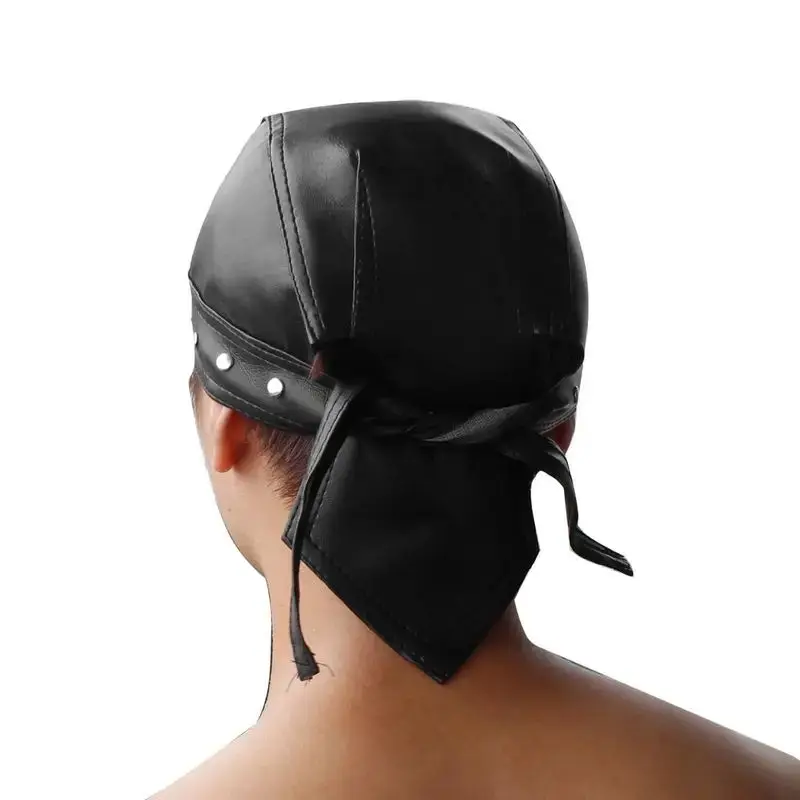 Black Leather Skull Bandana Motorcycle Helmet – Edgy Halloween Gift for Urban Biker Cosplay