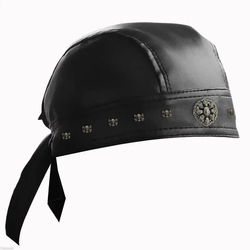 Black Leather Skull Bandana Motorcycle Helmet – Edgy Halloween Gift for Urban Biker Cosplay