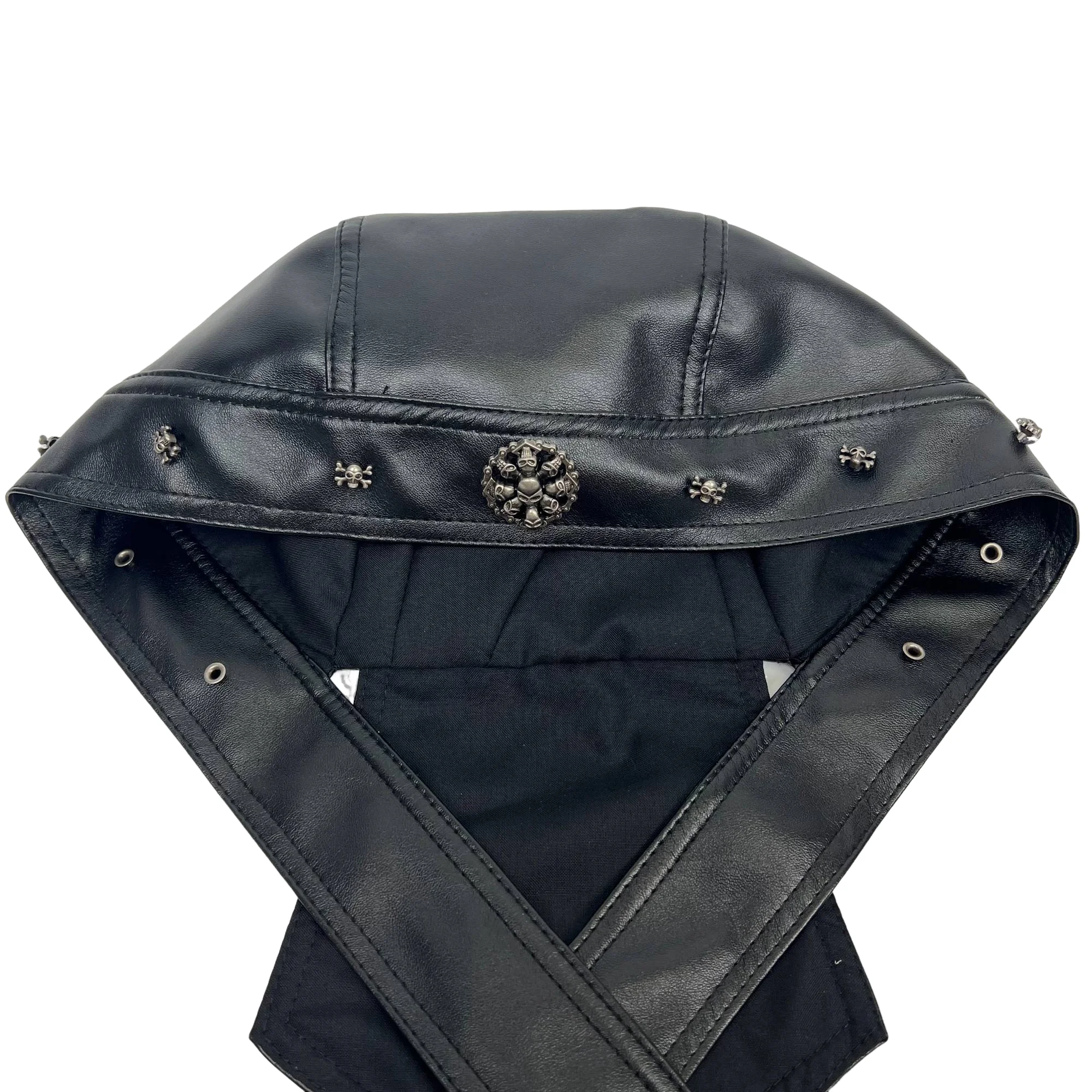 Black Leather Skull Bandana Motorcycle Helmet – Edgy Halloween Gift for Urban Biker Cosplay
