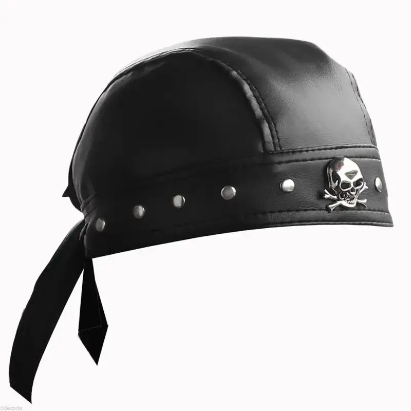 Black Leather Skull Bandana Motorcycle Helmet – Edgy Halloween Gift for Urban Biker Cosplay