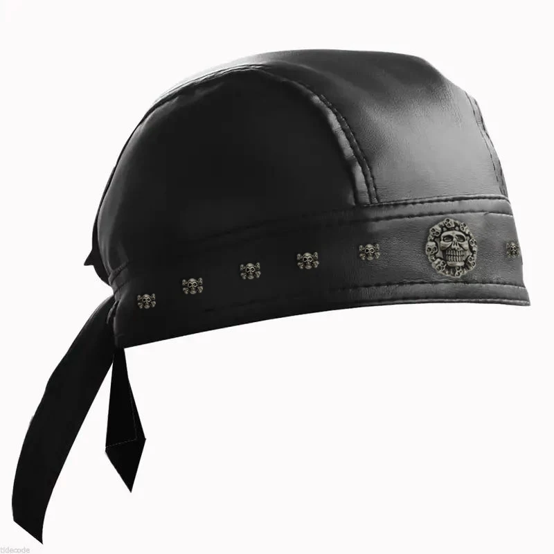 Black Leather Skull Bandana Motorcycle Helmet – Edgy Halloween Gift for Urban Biker Cosplay