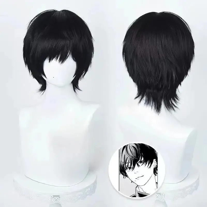 Anime Cosplay Wig 35cm Short Black Heat Resistant Synthetic Hair Man Party Wigs