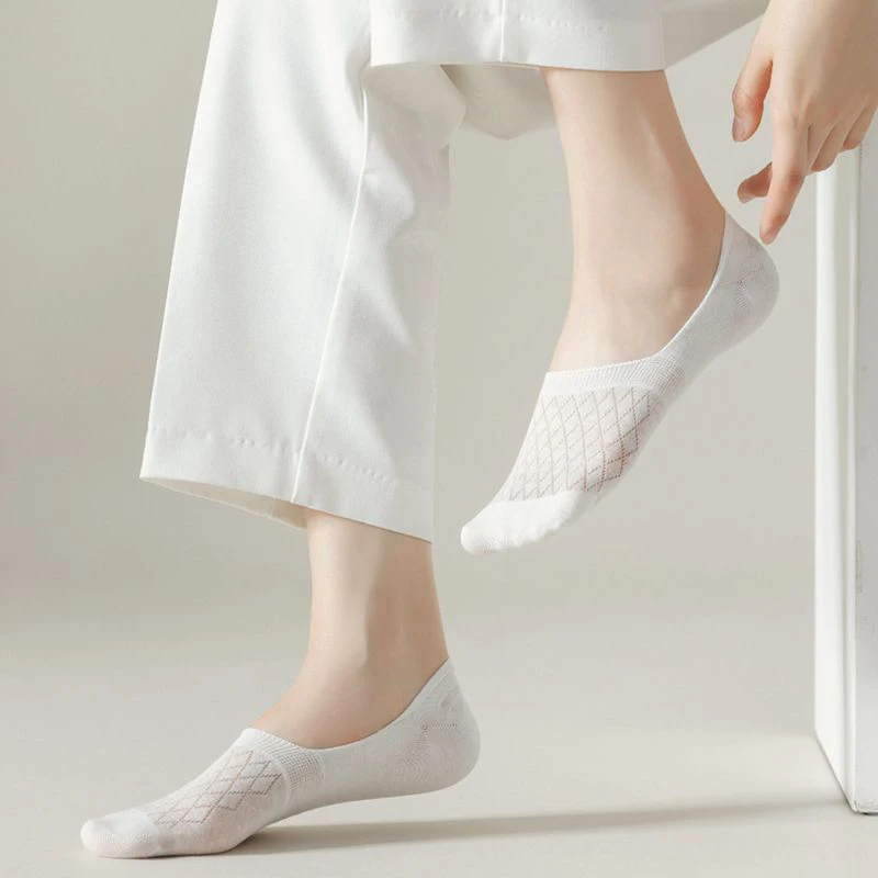 5Pairs Women Invisible Boat Mesh Socks Summer Silicone Non-slip Breathable Comfortable Mesh Sock Low Cut Female Ultra-thin Sox