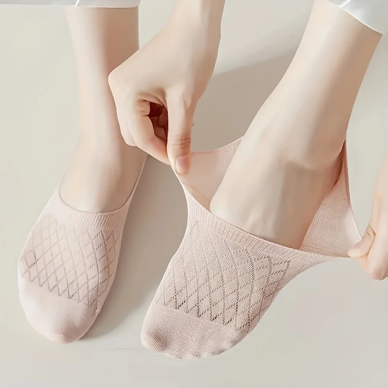 5Pairs Women Invisible Boat Mesh Socks Summer Silicone Non-slip Breathable Comfortable Mesh Sock Low Cut Female Ultra-thin Sox