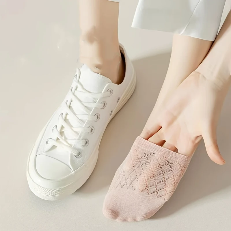 5Pairs Women Invisible Boat Mesh Socks Summer Silicone Non-slip Breathable Comfortable Mesh Sock Low Cut Female Ultra-thin Sox